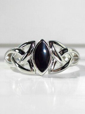 925 STERLING SILVER Celtic Synthetic Onyx Marquise Shape Bezel Set